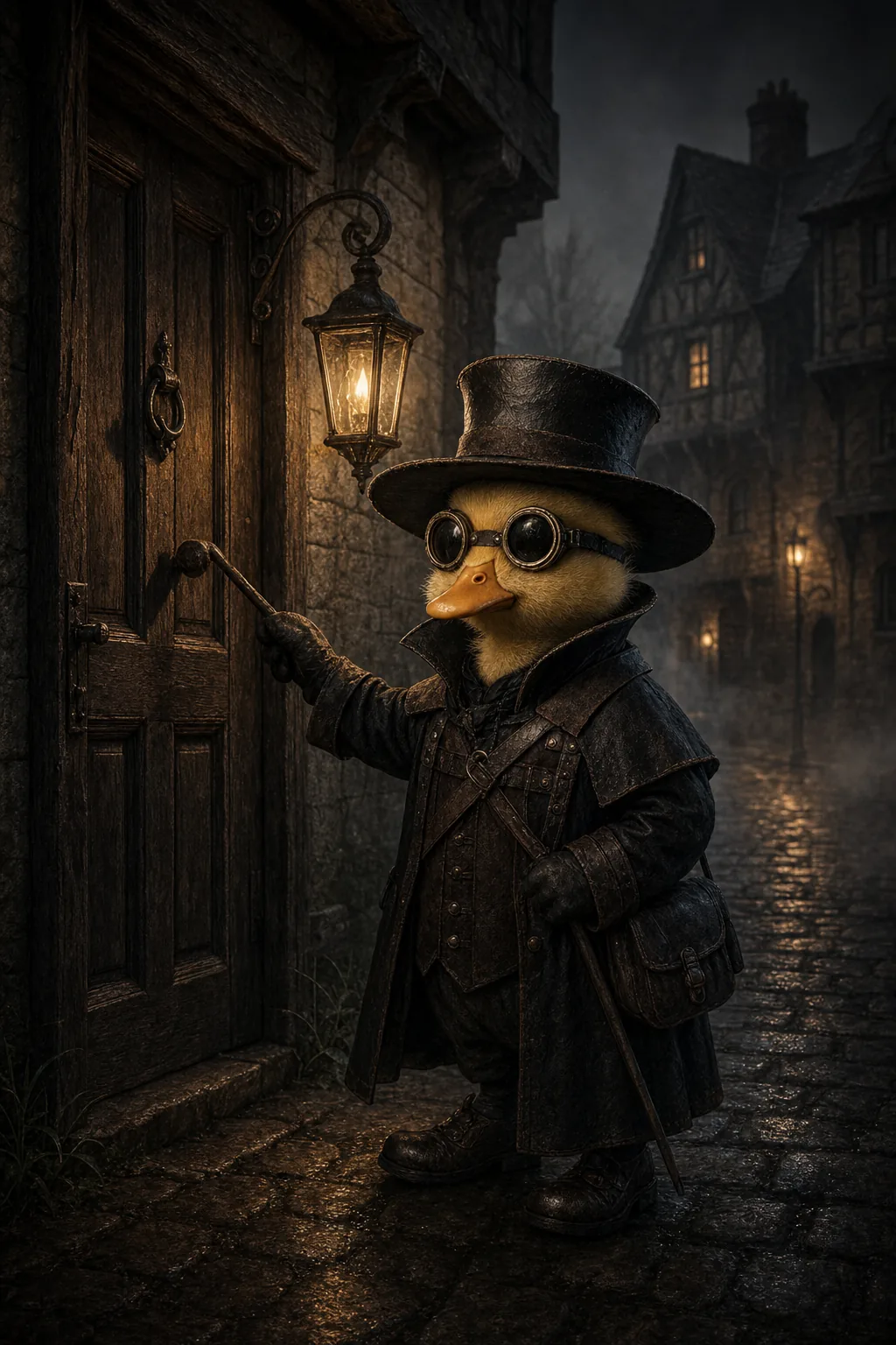 Case 01: Quack Doctor knocking on an old wooden door with his cane at night
